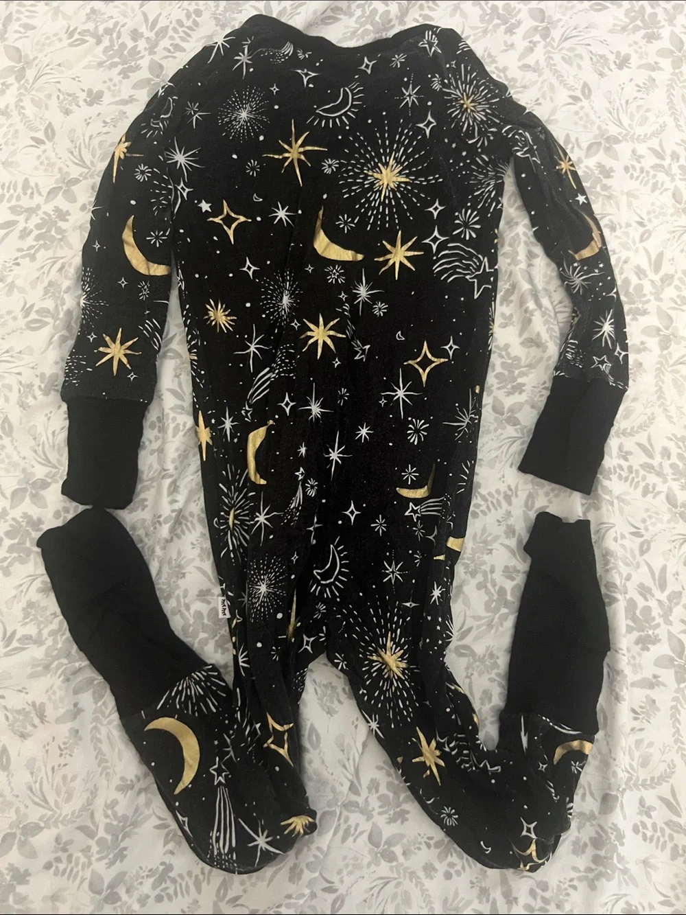 Little Sleepies Black Footed One-Piece Pajamas with Gold & White Celestial Print